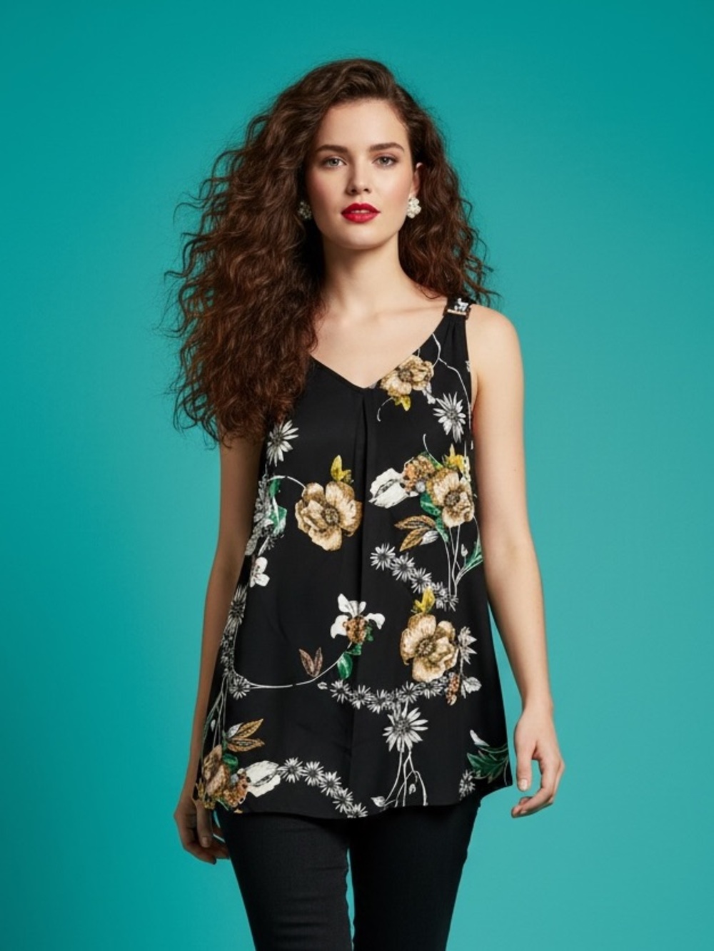 Maurices Floral Flowy Tank Top Black Plus Size 1X